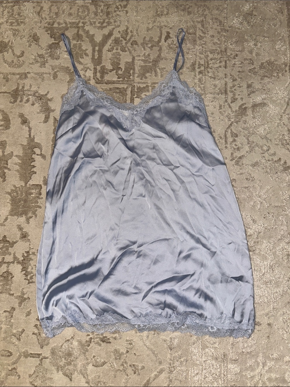 H&M Light Blue Lace-Trim Slip Chemise